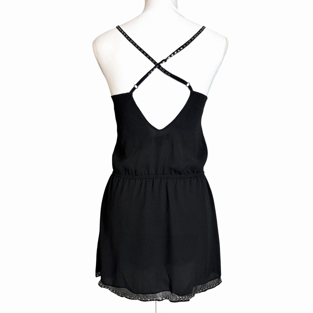 Forever 21 Black Silver Beaded Sequin Mini Dress L Blouson Goth Party Dress - Picture 4 of 9